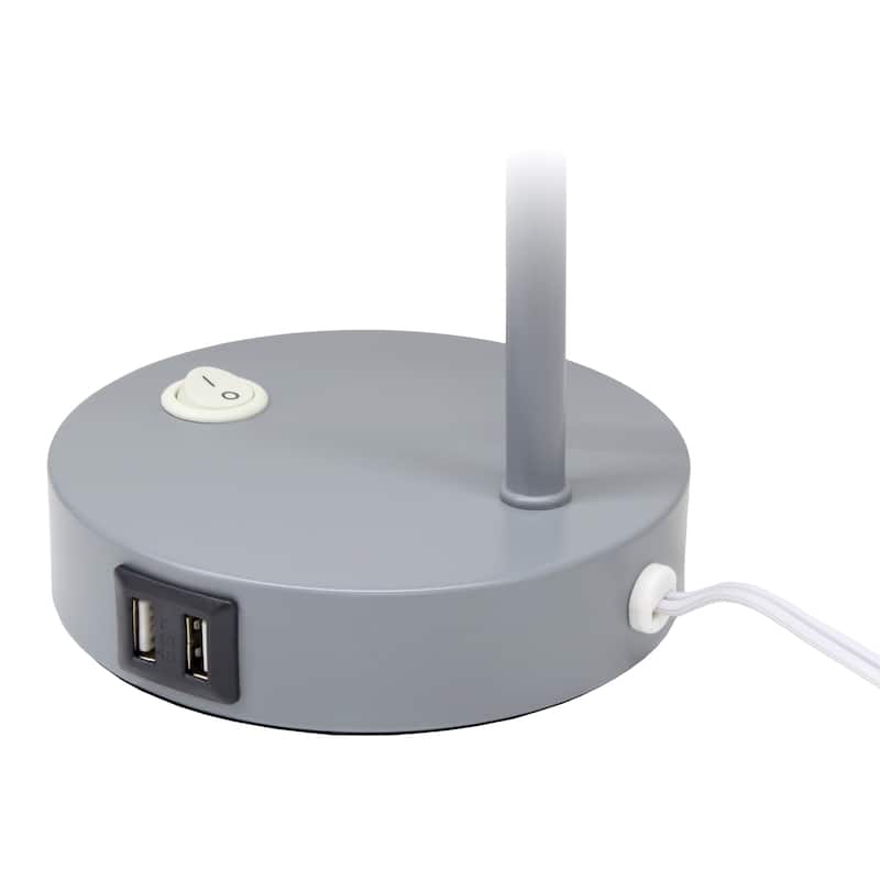 Modern Metal Gooseneck Desk Lamp with Dual USB Charging Ports Adjustable Arm Multiple Colors - 7.8" (L) x 5.2" (W) x 15.2" (H)