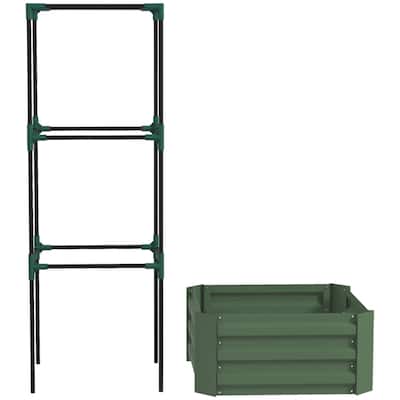 Galvanized Steel Raised Garden Bed with Adjustable Trellis for Vegetables Fruits and Flowers Outdoor Planter