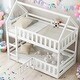 preview thumbnail 1 of 18, Twin over Twin House Bunk Bed with Fence and Door, White White