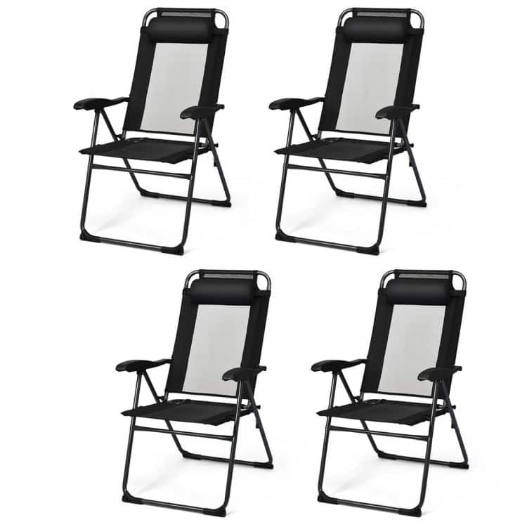 4 Pcs Patio Garden Adjustable Reclining Folding Chairs with Headrest - 28" x 23" x 40" (L x W x H)