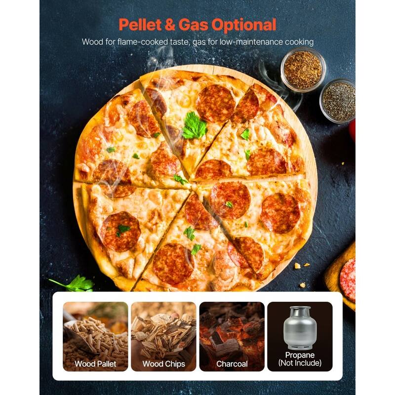 Silver Stainless Steel Outdoor Pizza Oven with Dual Fuel 572℉ High Heat 26-Inch Baking Size - 38.8 x 32.6 x 78.8 in