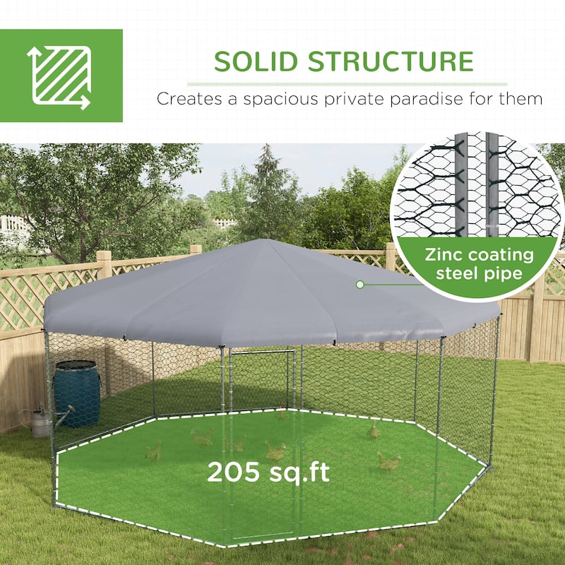 Large Walk-in Chicken Coop with Roof Cover and Steel Frame Poultry Cage for Hens Ducks or Bunnies