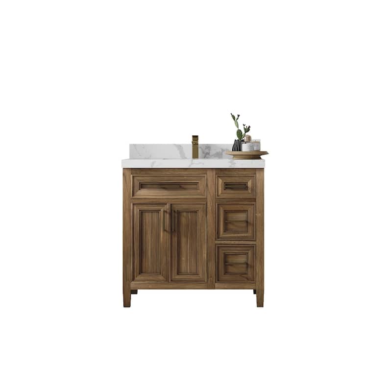 Willow Collections 36 in. W x 22 in. D Santa Monica Teak Bathroom Vanity Center with Countertop