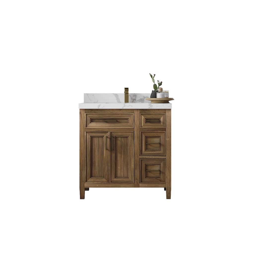 Willow Collections 36 in. W x 22 in. D Santa Monica Teak Bathroom Vanity Center with Countertop