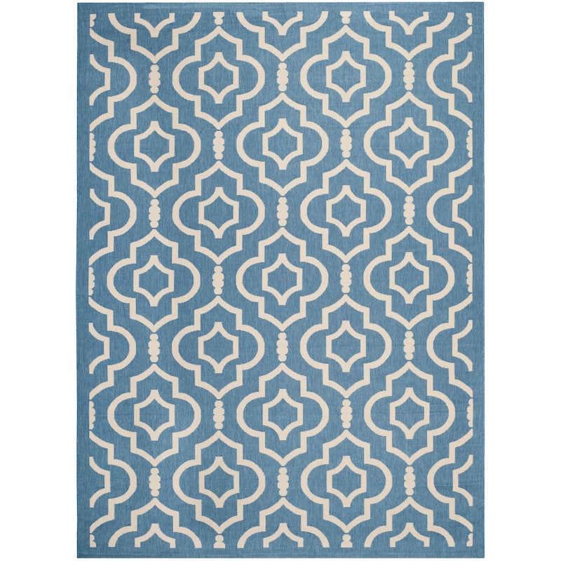 SAFAVIEH Courtyard Rheta Indoor/ Outdoor Waterproof Patio Backyard Rug - 8' x 11' - Blue/Beige