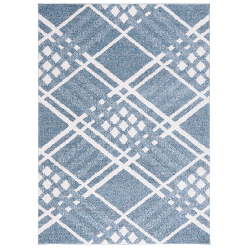 SAFAVIEH Blair Machine Washable Ruchama Slip Resistant Geometric Rug - 6'7" Square - Blue/Ivory