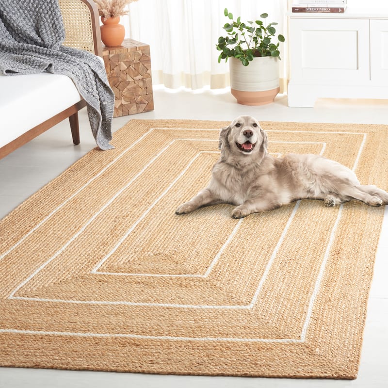 SAFAVIEH Handmade Natural Fiber Gebbine Farmhouse Border Jute Rug - 6' Round - Natural/Ivory