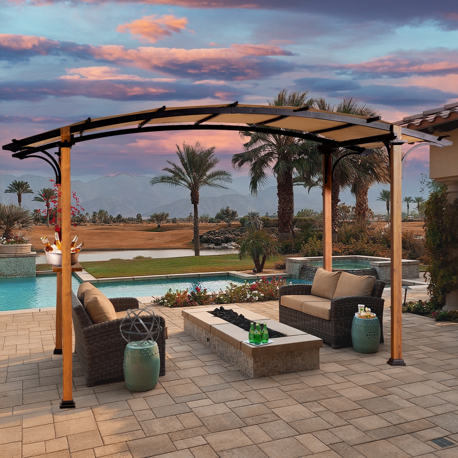 【Adul】PATIO Cozywor 8.5 ft. x 13 ft. Outdoor Patio Metal Pergola with