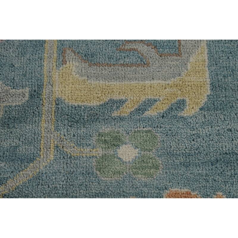 Floral Blue Oushak Indian Large Rug Handmade Wool Carpet - 11'10" x 14'9"
