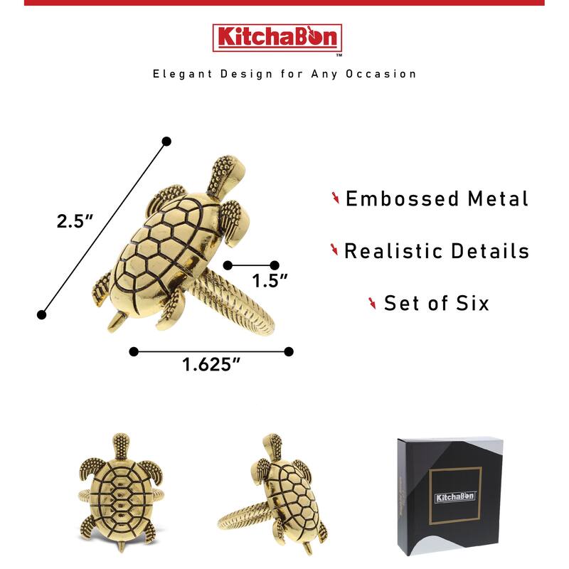 KitchaBon Sea Turtle Gold Napkin Rings for Table Decor - Set of 6 - 2.1 x 1.45 x 1.65 inches