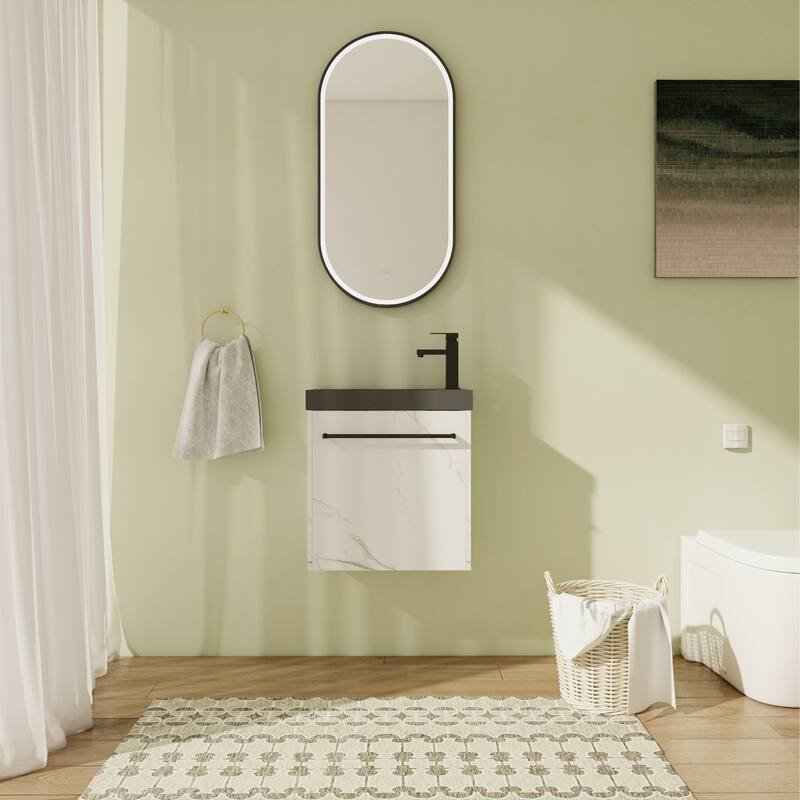 20" Floating Bathroom Vanity with Sink, Mini Wall Mounted Bathroom Vanity with Soft Close Door