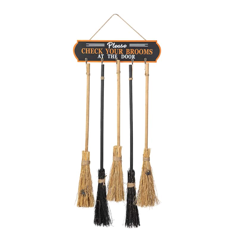 Glitzhome Halloween Set of 5pcs 42"H Wooden Parking Brooms Porch Decor