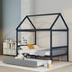 preview thumbnail 6 of 12, Blue Full Size Wood House Bed with Trundle and Roof