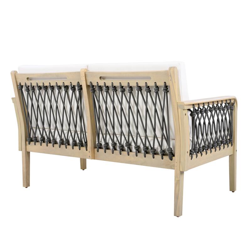 Christopher Knight Home - Outdoor Acacia Wood Loveseat and Coffee Table Set with Handwoven Rope - Loveseat + Table