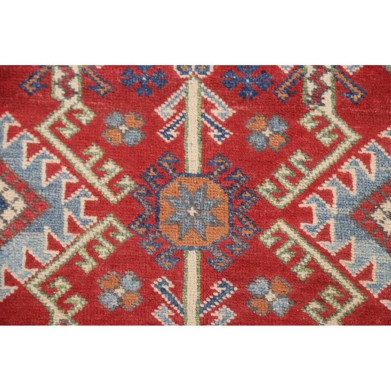 Geometric Kazak Area Rug Hand-Knotted Oriental Wool Carpet - 4'11" x 6'3"