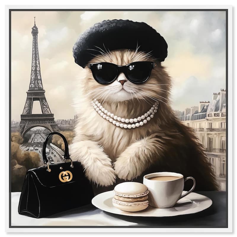 Cat in Paris Treats Canvas by Art Remedy - White - 30" x 30"