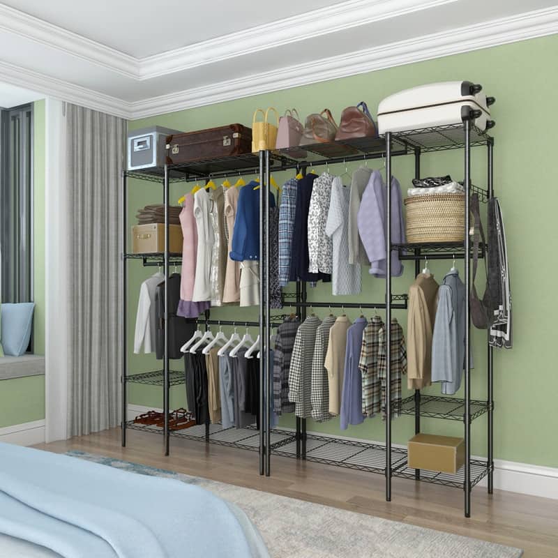Closet Organizer Metal Garment Rack Portable Clothes Shelf Black