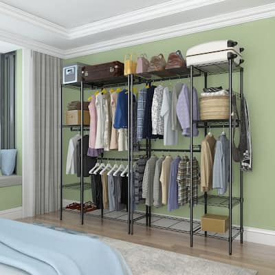 Closet Organizer Metal Garment Rack Portable Clothes Shelf Black