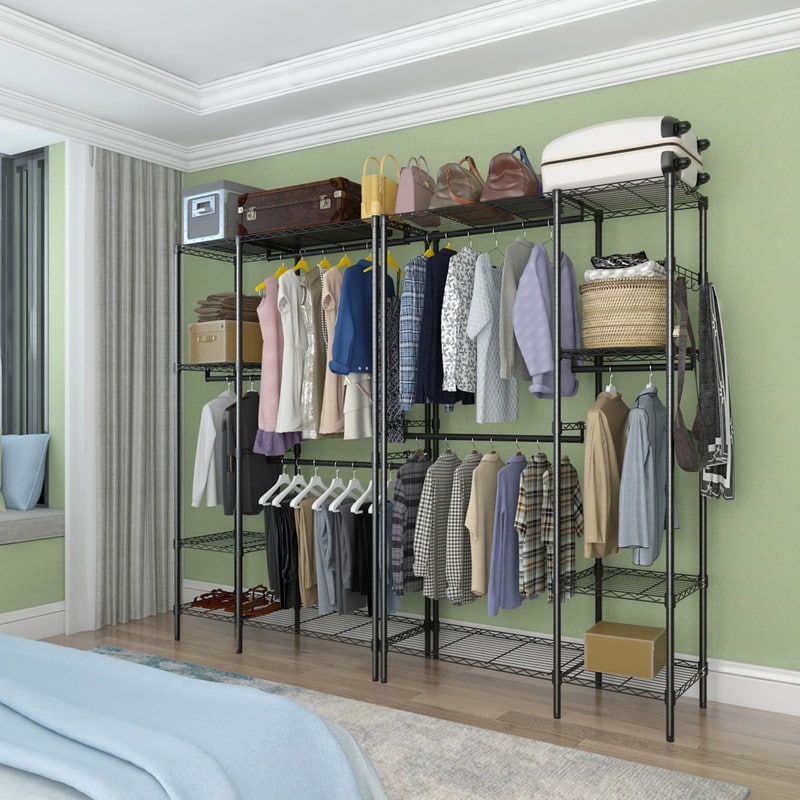 Closet Organizer Metal Garment Rack Portable Clothes Shelf Black