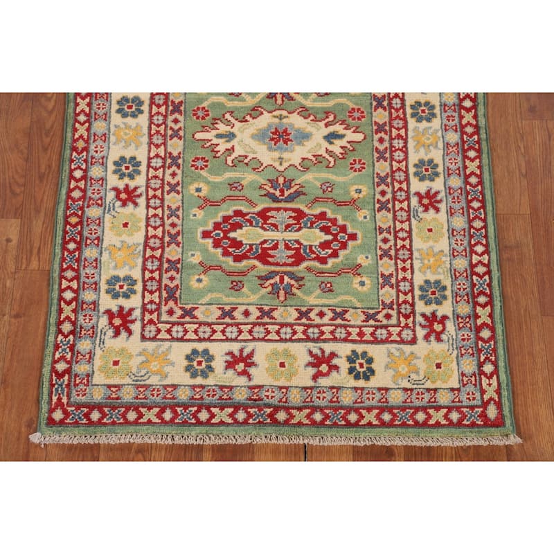Light Green Kazak Oriental Rug Handmade Traditional Wool Carpet - 2'7" x 3'10"