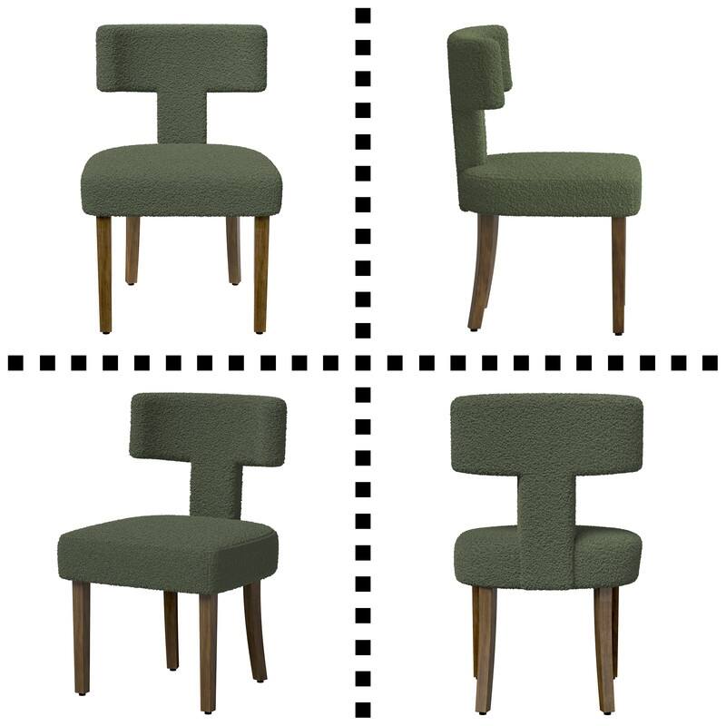 Dining Chairs Boucle Fabric Lamb Upholstered T-Shape (Set of 2)