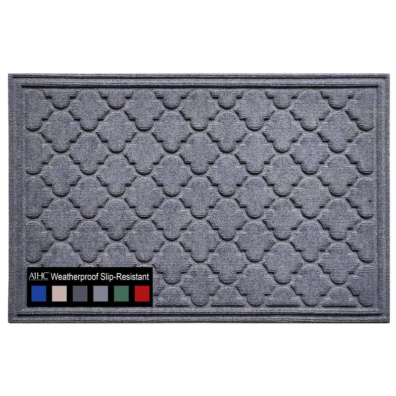 A1HC New All Weather Superior Dirt and Moisture Absorbing Polypropylene Door Mat with Non-Slip Backing for Inside Outside Use - 24"x36" - Ogee Dark Gray