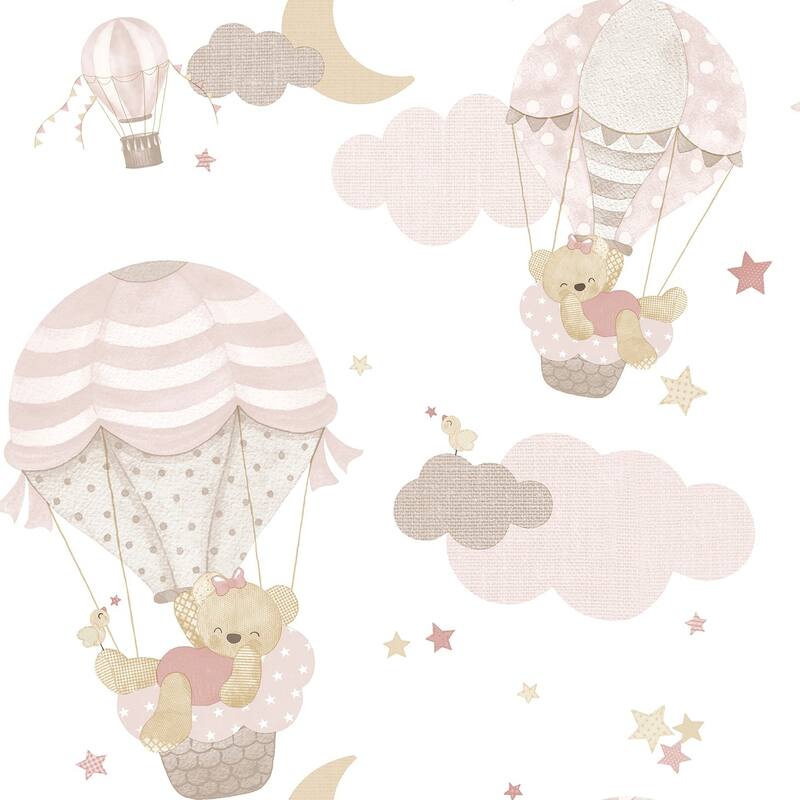 Galerie Wallcoverings Little Explorers 2 Hot Air Balloons Non-woven Matte Wallpaper Roll - 33 feet x 21 inches - Pink