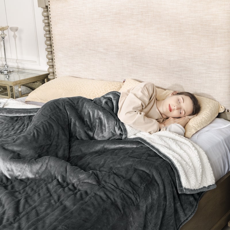 Electric Flannel King Queen Throw Heated Blanket - King-Sherpa - Grey
