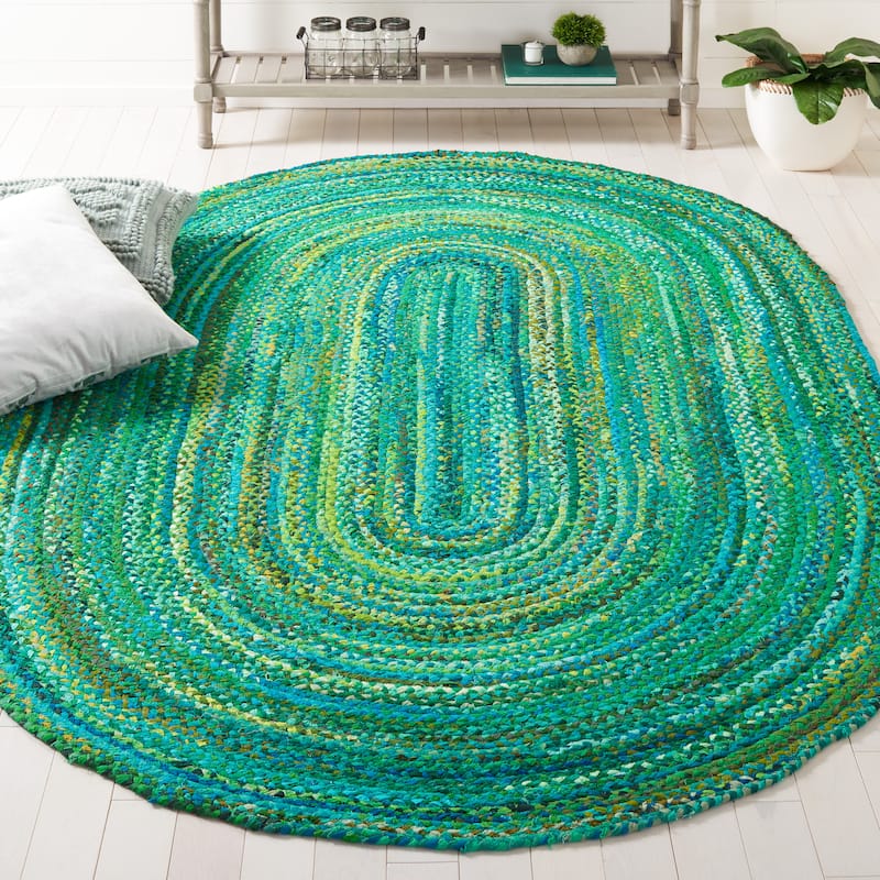 SAFAVIEH, Handmade Braided Teodora Country Cotton Rug - 8' x 10' Oval - Green