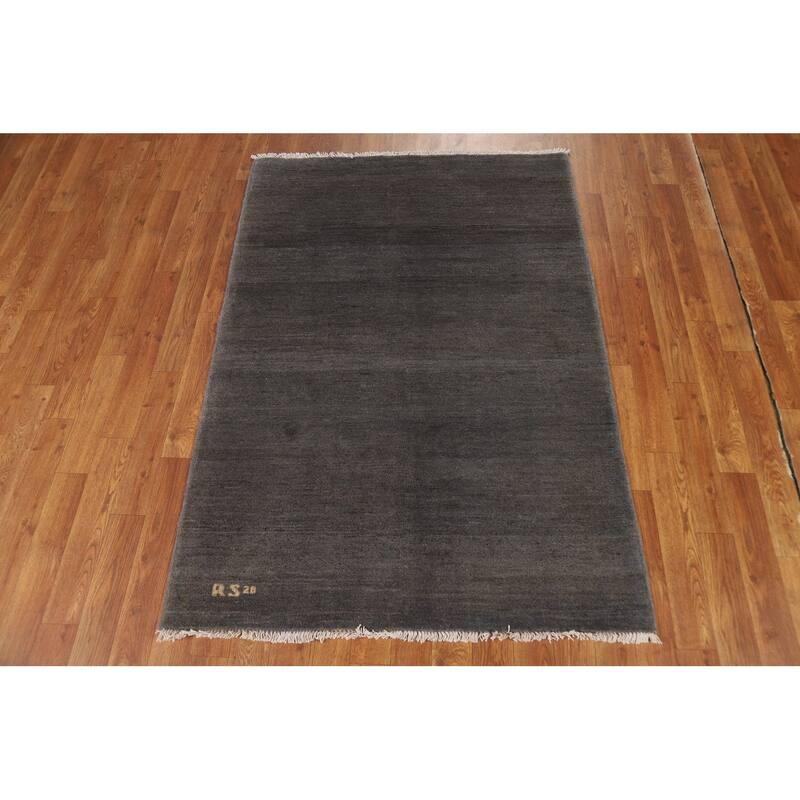 Gray Gabbeh Modern Foyer Rug Hand-Knotted Wool Carpet - 3'5"x 4'11"