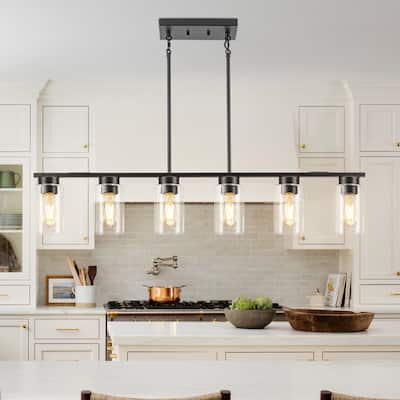 Matte Black Kitchen Island Pendant Lights Linear Light Fixture Island Lights for Kitchen - 6-Light
