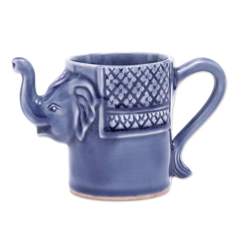 Novica Handmade Elephant Essence In Indigo Celadon Ceramic Mug