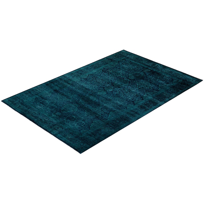 Overton Hand Knotted Wool Vintage Inspired Modern Contemporary Overdyed Navy Area Rug - 4' 3" x 6' 2"