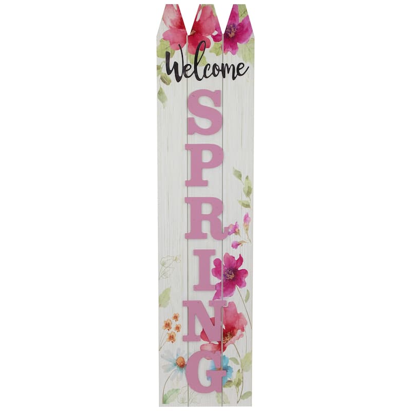 40" Pink Floral 'Welcome Spring" Outdoor Porch Sign