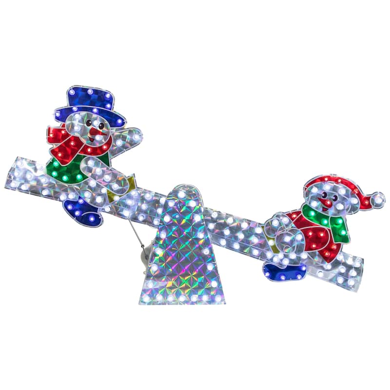 48" Yellow Red Holographic Snowmen on See Saw Outdoor Christmas Decor - Multi