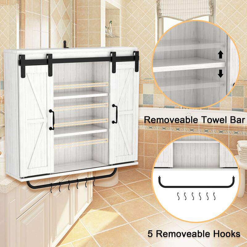 3-Tier Wood Wall Storage Cabinet with 2 Sliding Barn Door