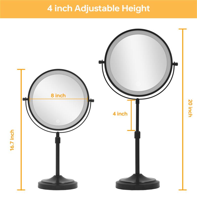 9" Lighted Makeup Double Sided 1X/10 Magnification Mirror and 3 Lighting