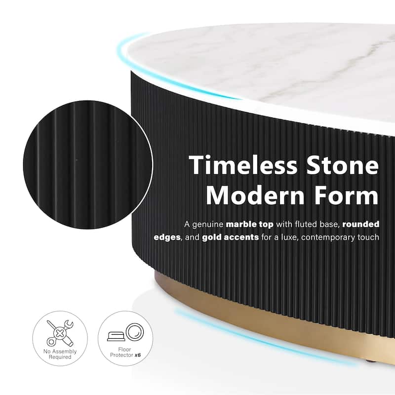 Furniture of America Torin Modern White and Black Genuine Marble Top Oval Coffee Table