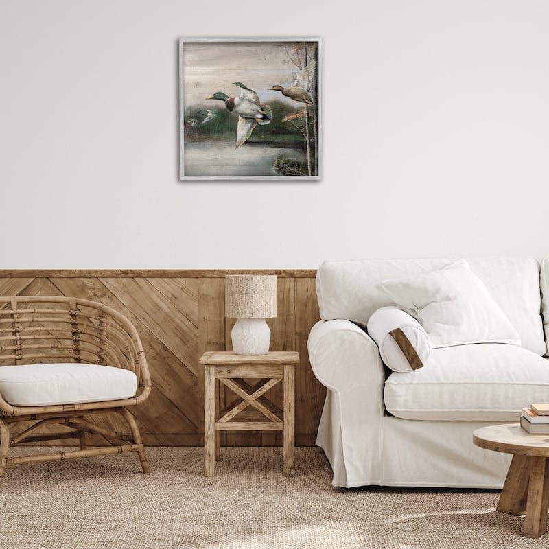 Stupell Flying Ducks in Rustic Nature Framed Giclee Art Design By Ruane Manning