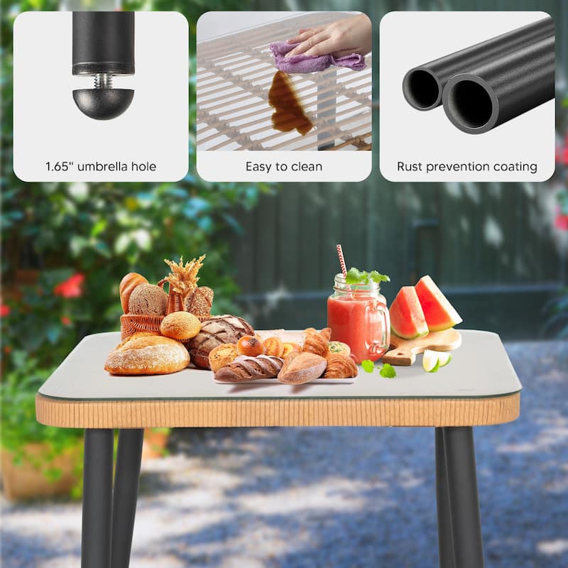 5 Piece Outdoor Dining Set, Glass Table with Woven Chairs for Patio, Balcony & Garden - 24.01"L x 20.87"W x 28.74"H