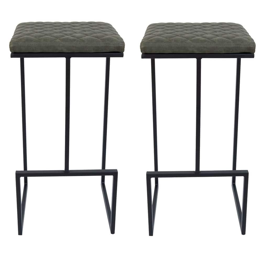 Quincy Leather Quilted Counter Height Barstool (Set of 2) with Upholstered Square Seats & Footrest for Home Bar & Kitchen