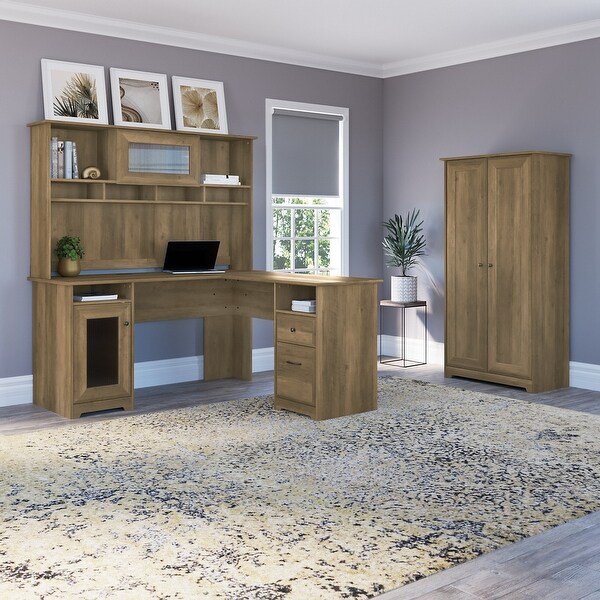売れ筋新商品 Espresso Cabot Oak 31.38 - Doors with Cabinet Storage Tall 本棚・本収納