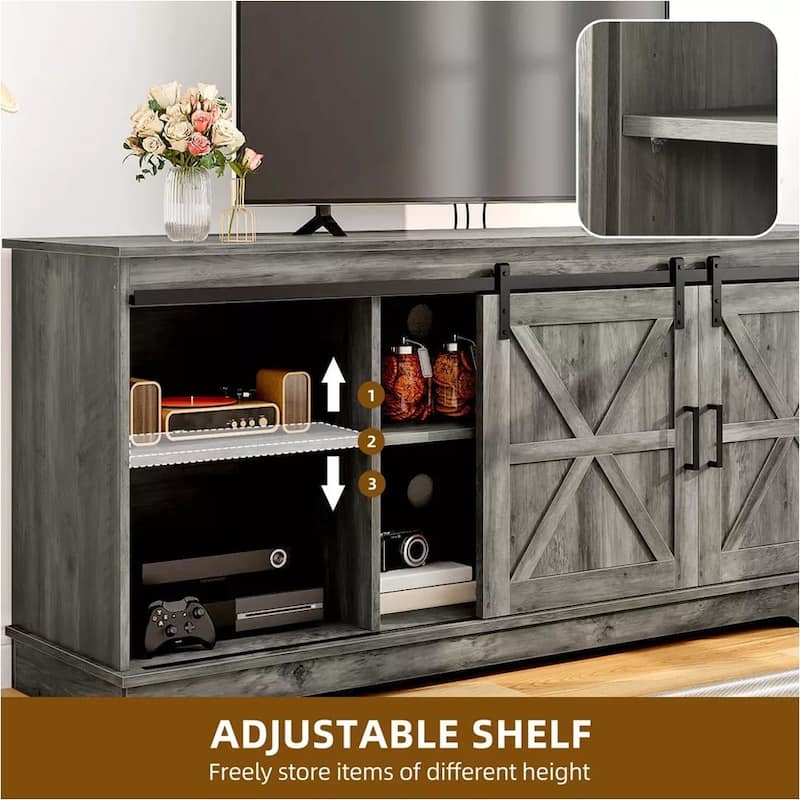 Rustic TV Stand Cabinet for TVs Up to 65 Inch with Sliding Barn Door - 58 inches