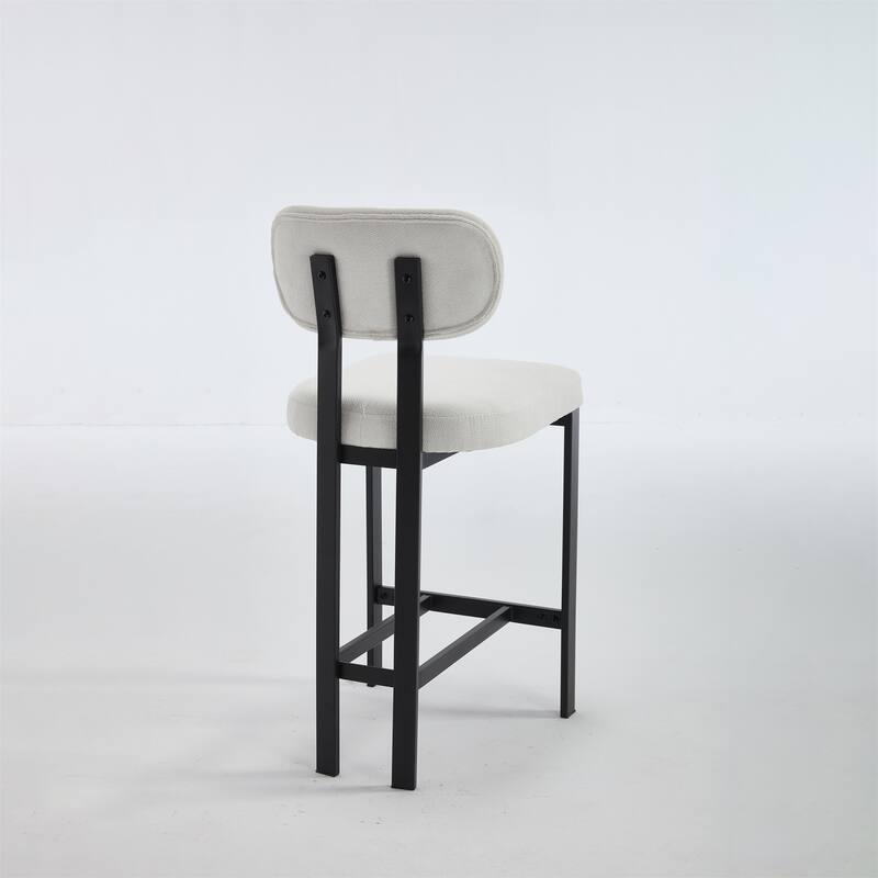 Set of 2 26 inch Modern Bar Stools Upholstered Fabric Counter Height Barstools with Black Metal Legs