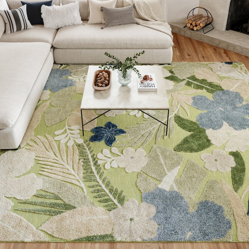 Nourison Suncoast Indoor/Outdoor Floral Area Rug. - 7'10" x 9'10" - Green/Blue