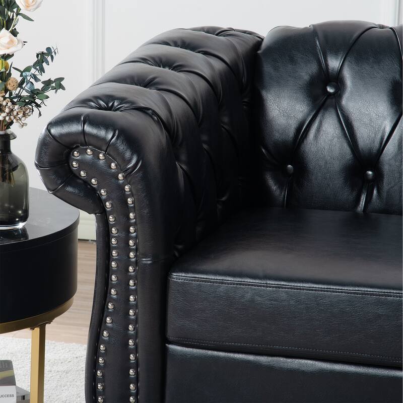 Classically Elegant 84.65" Three-Seater Rolled Arm Chesterfield Sofa in PU Leather - Sturdy Birch Legs, Soft Upholstery
