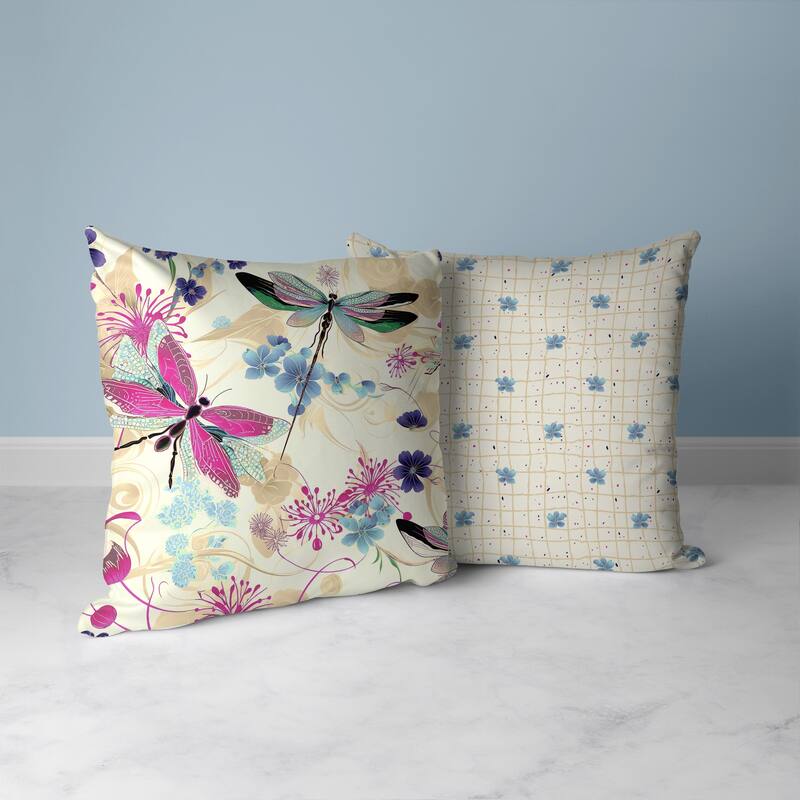 Wings in Motion Faux Suede Reversible Throw Pillow Pink and Blue