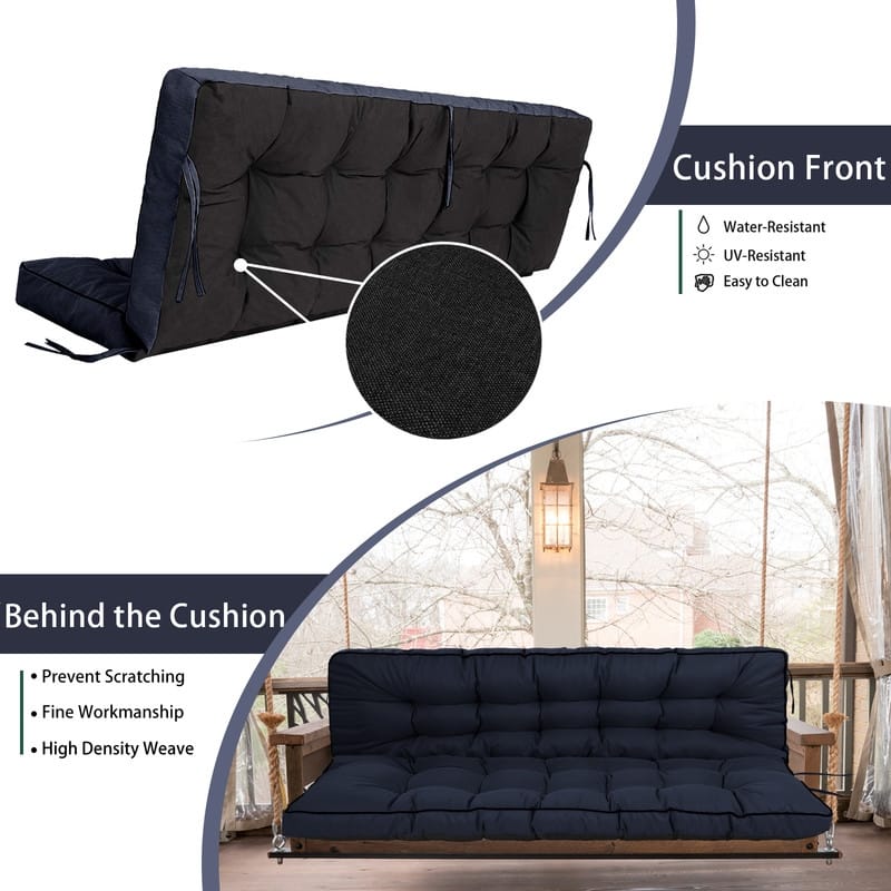 Outdoor Swing Cushions 55 inch, Waterproof Porch Swing Cushions 3 Seater Replacement with Backrest, 4" Thicken Bench Cushion