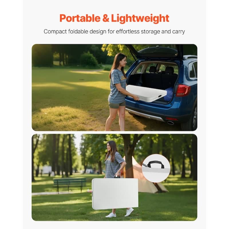 8FT Folding Camping Table Portable Picnic Desk with Handle for BBQ Tailgate and Outdoor Dining