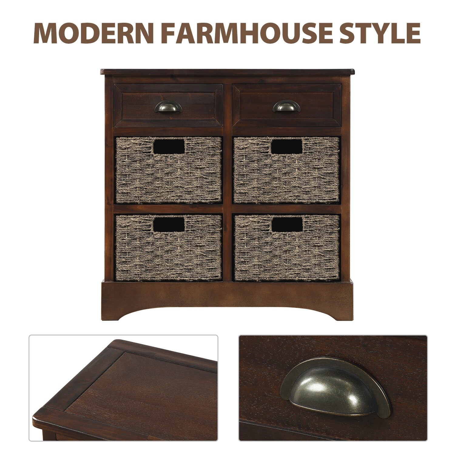 Rustic 2-Drawer Storage Cabinet with 4 Classic Rattan Doors-image